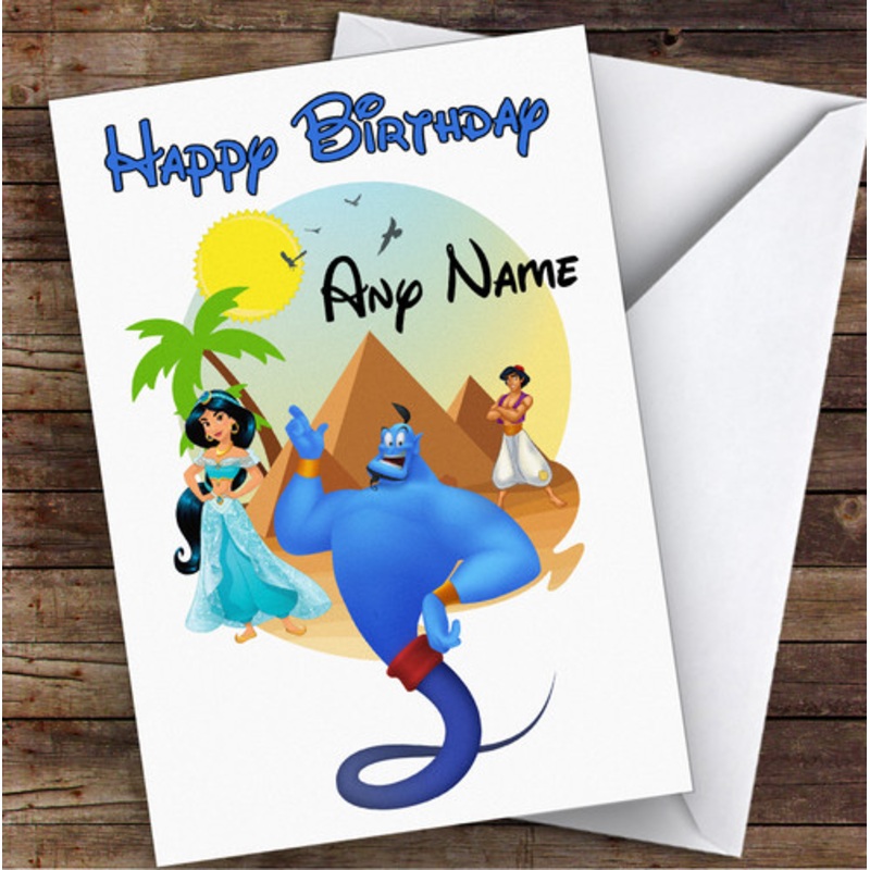 Aladdin, Jasmin, Genie Children’s Kids Personalised Birthday Card – The Card Zoo