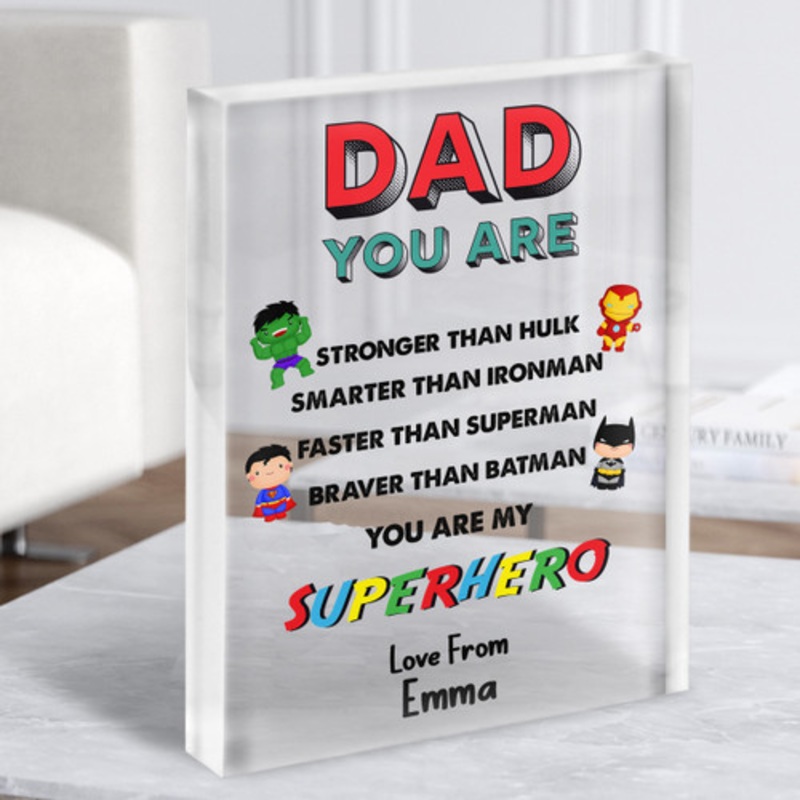 Dad You Are My Superhero Personalised Dad Father’s Day Gift Acrylic Block – The Card Zoo