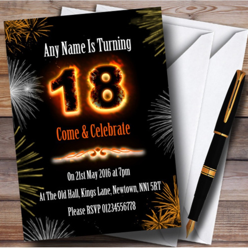 Fire And Fireworks 18th Birthday Party Personalised Invitations – The Card Zoo