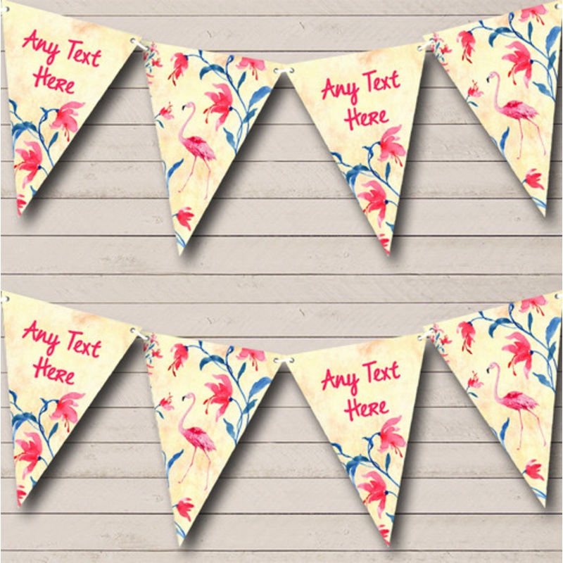 Flamingo Tropical Yellow Pink Personalised Birthday Party Bunting – The Card Zoo