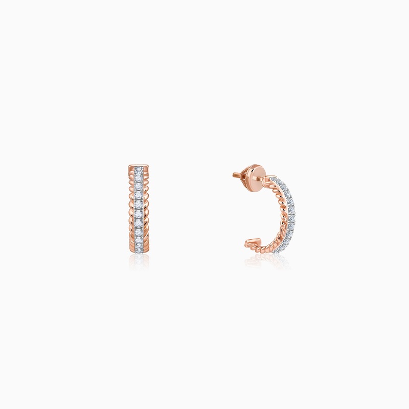 Rose Gold Braided J Hoop Lab Grown Diamond Earrings