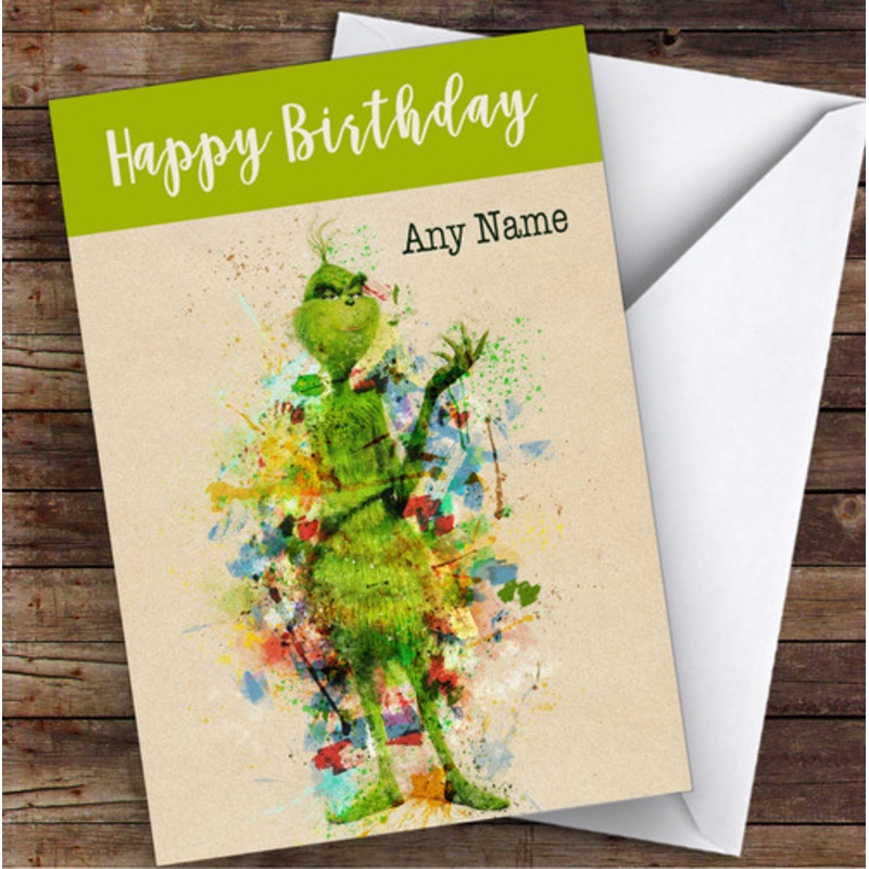 The Grinch Watercolour Splatter Children’s Kids Personalised Birthday Card – The Card Zoo