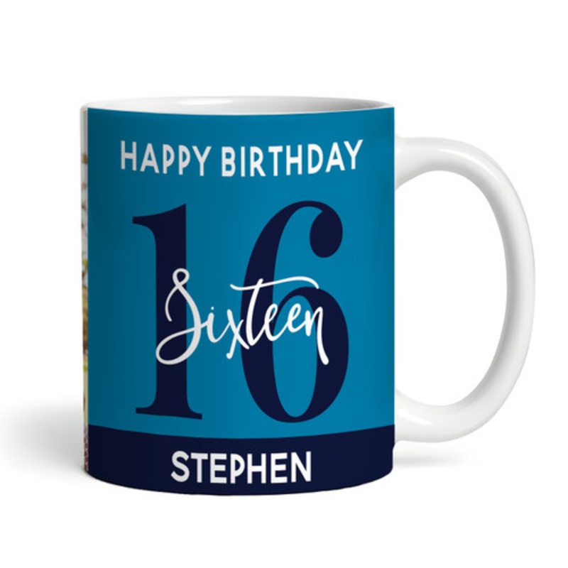 16th Birthday Photo Gift Blue Tea Coffee Cup Personalised Mug – The Card Zoo