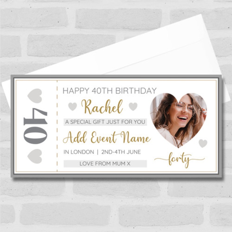 40th Birthday Event Party Photo Personalised Surprise Ticket Gift Voucher – The Card Zoo