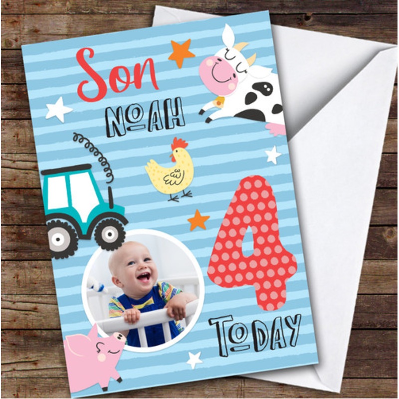 Boy’s Farm Animals Photo Son 4th Birthday Personalised Birthday Card – The Card Zoo