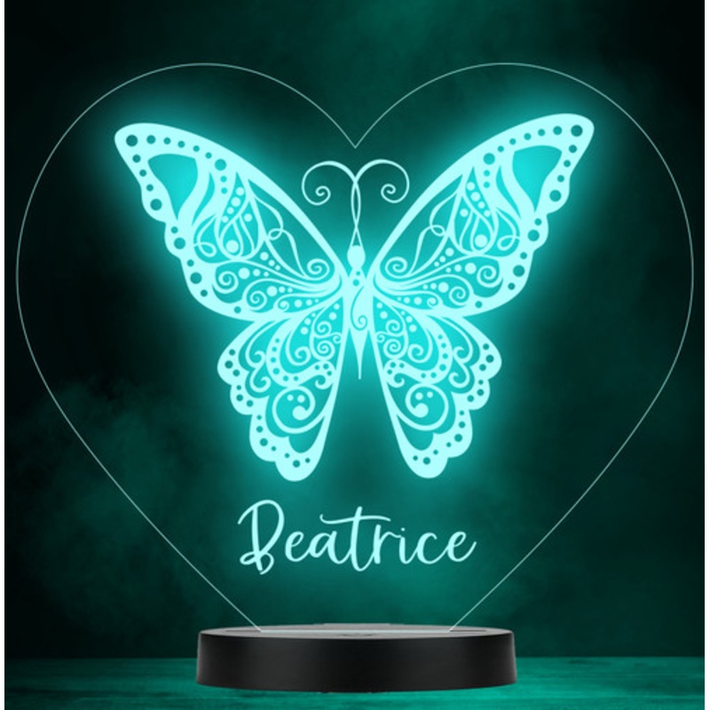 Girls Butterfly Heart Name Personalised Gift Colour Change Led Lamp Night Light – The Card Zoo