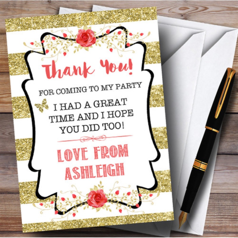 Gold Stripes Any Age Party Thank You Cards – The Card Zoo