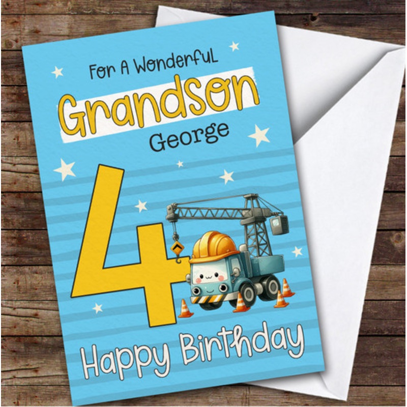 Grandson 4th Construction Crane Transport Boys Custom Personalised Birthday Card – The Card Zoo