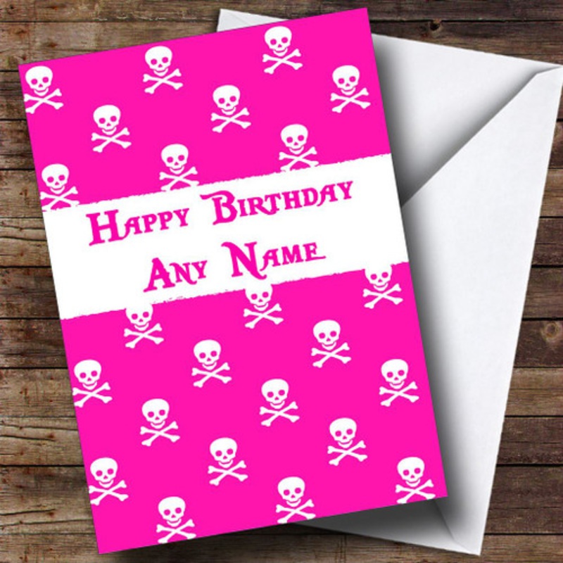 Pink Skull and Crossbones Card Personalised Birthday Card – The Card Zoo