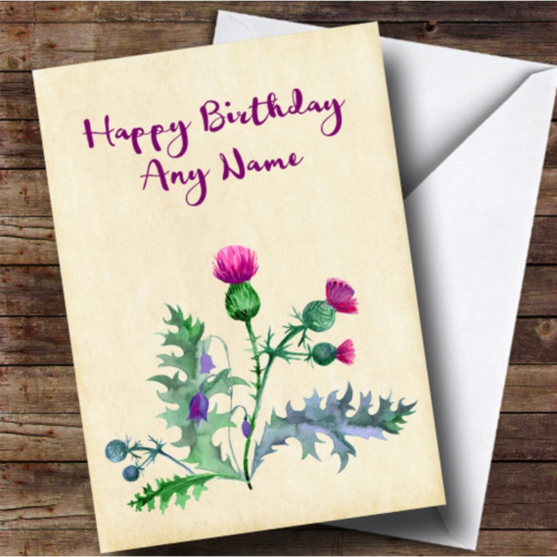 Watercolour Scottish Thistle Personalised Birthday Card – The Card Zoo