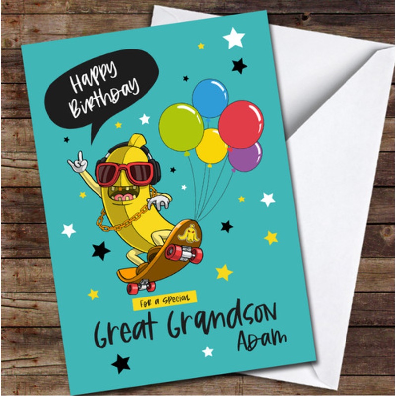 Great Grandson Funny Banana Skater Any Text Personalised Birthday Card – The Card Zoo