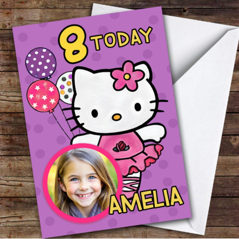Hello Kitty Ballerina Purple Photo Any Age Personalised Kid’s Birthday Card – The Card Zoo