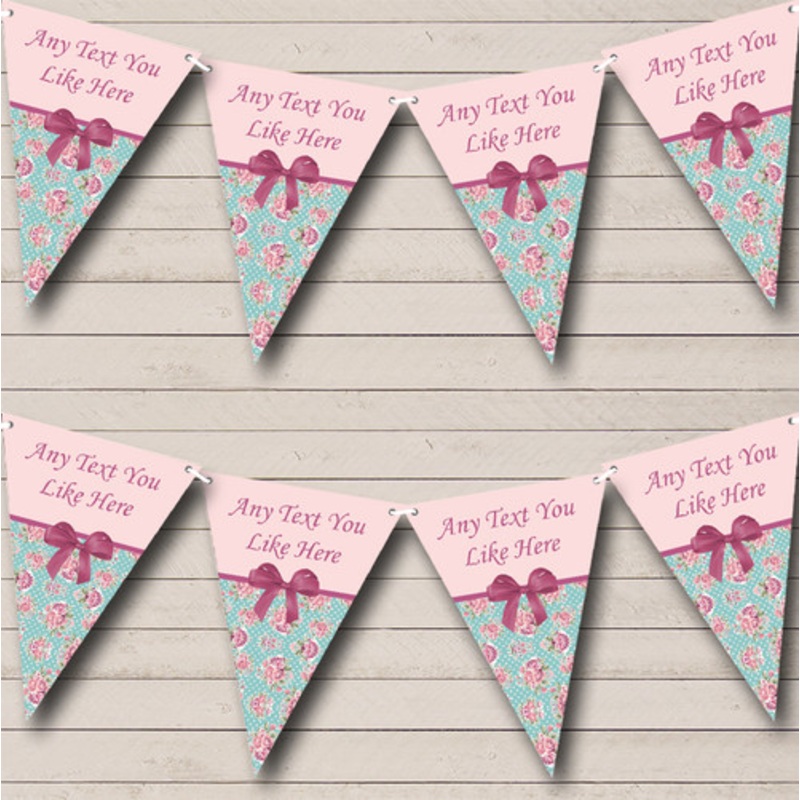 Pink Green Floral Vintage Shabby Chic Personalised Birthday Party Bunting – The Card Zoo