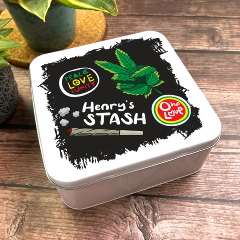 Square Peace Love Weed One Love Marijuana Personalised Stash Smokers Tin – The Card Zoo