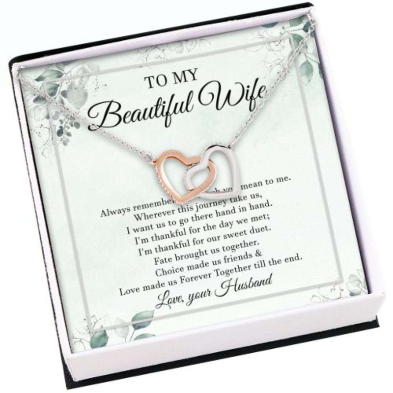 Wife Necklace,To My Beautiful Wife Necklace, Necklace For Wife From Husband, Gift For Wife Hearts Necklace
