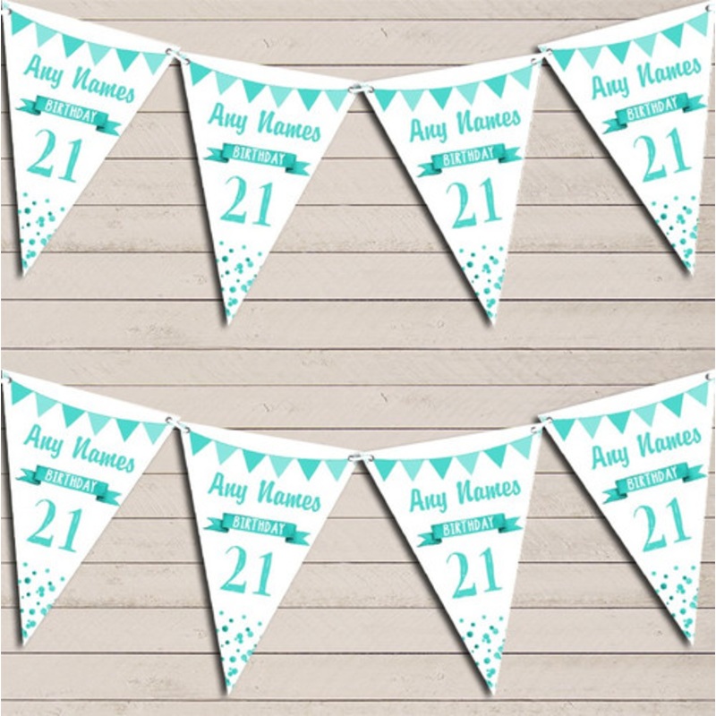 Any Age Birthday 18th 21st 30th 40th 50th 60th Aqua Blue Birthday Bunting – The Card Zoo