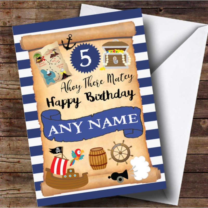 Blue Treasure Map Pirate Children’s Birthday Personalised Card – The Card Zoo