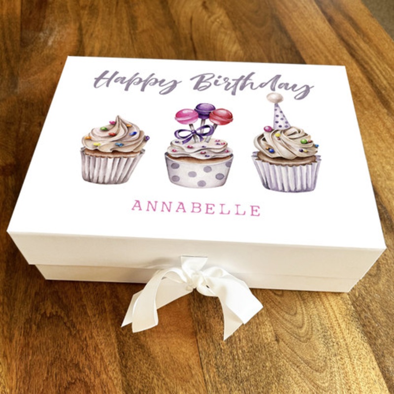 Cute Pastel Watercolour Cupcakes Happy Birthday Personalised Hamper Gift Box – The Card Zoo