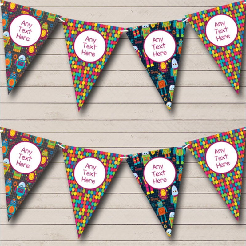 Fun Children’s Robots Lights Personalised Children’s Birthday Party Bunting – The Card Zoo