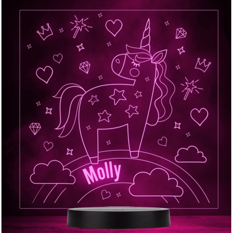 Girls Cute Unicorn Clouds Rainbow Personalised Colour Change Lamp Night Light – The Card Zoo