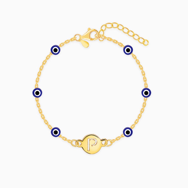 Golden Personalised Evil Eye Initial Bracelet