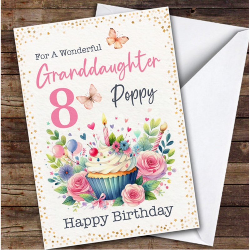 Granddaughter 8th Floral Cupcake Custom Personalised Birthday Card – The Card Zoo