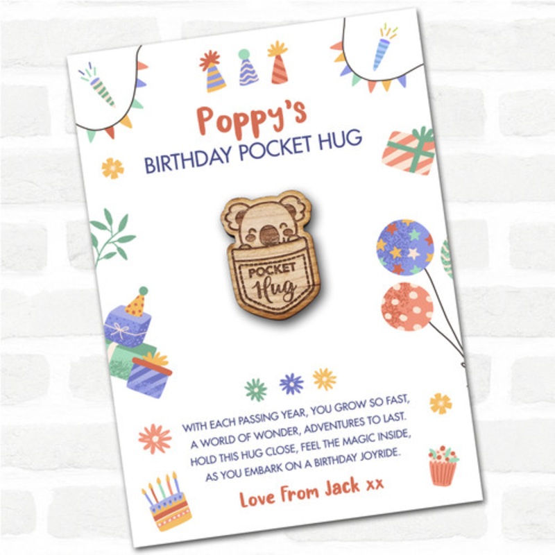 Koala In A Pocket Kid’s Birthday Hats Cakes Personalised Gift Pocket Hug – The Card Zoo
