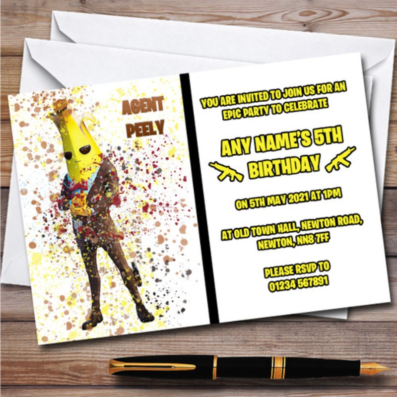 Splatter Art Gaming Fortnite Agent Peely Children’s Birthday Party Invitations – The Card Zoo