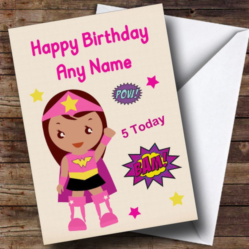 Superhero Pink Girl Any Age Personalised Children’s Birthday Card – The Card Zoo