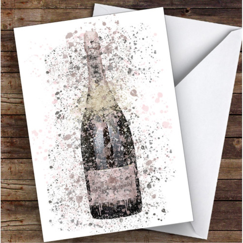 Watercolour Splatter Rose Pink Imperial Champagne Bottle Birthday Card – The Card Zoo