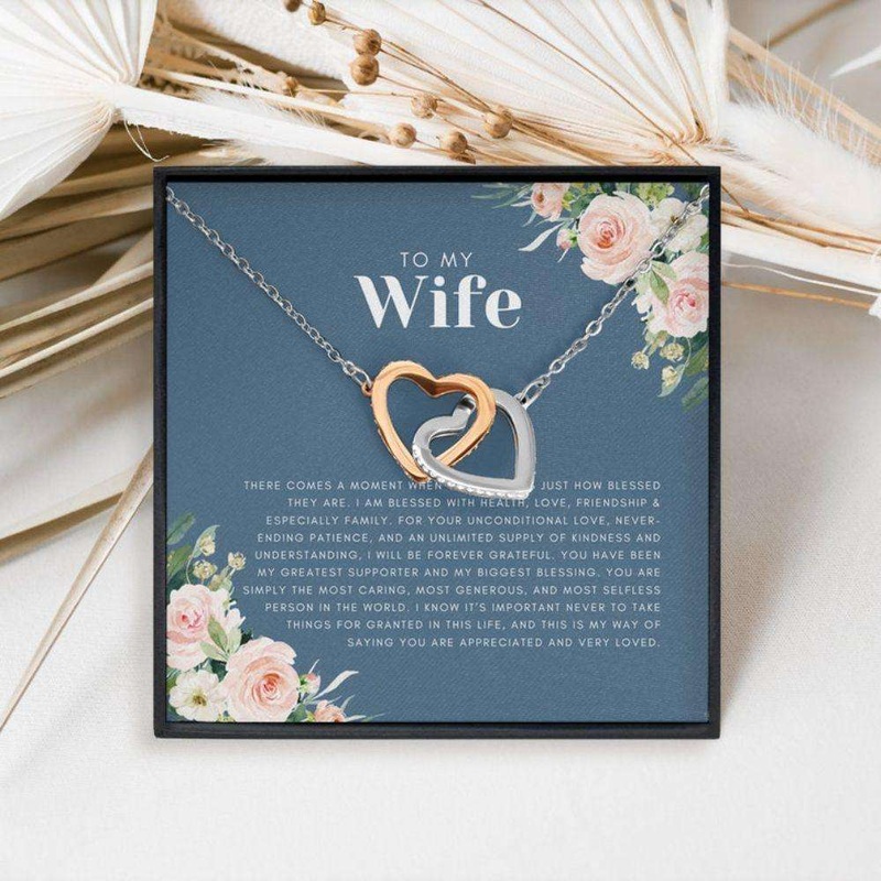 Wife Necklace, Wife Gift: Gifts For Wife, Birthday Christmas Valentines Day Anniversary Hearts Necklace