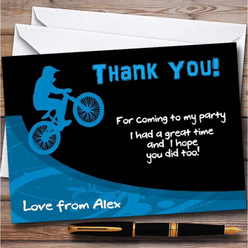 Blue BMX Bike Personalised Party Thank You Cards – The Card Zoo