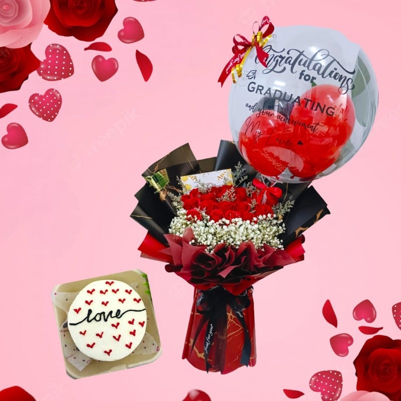 Flower Bouquet With Tasty Bento Cake (Artificial Flower) (Penang Delivery Only)