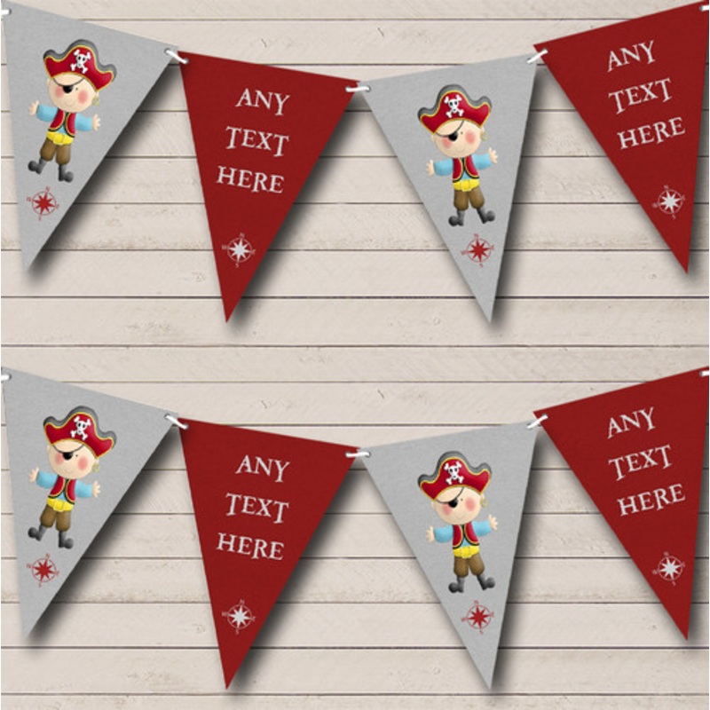 Grey Red Pirate Personalised Children’s Party Bunting – The Card Zoo