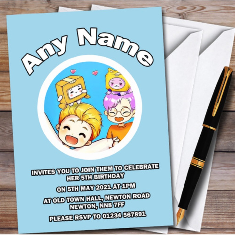 Lankybox Justin and Adam Blue Children’s Personalised Birthday Party Invitations – The Card Zoo