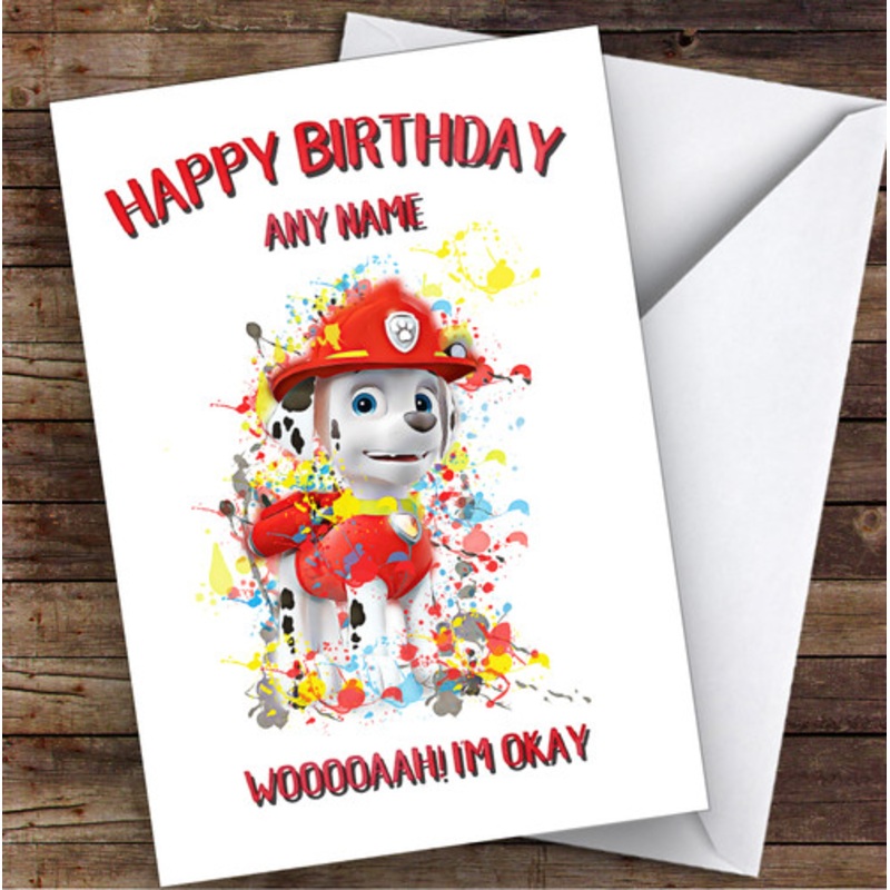 Paw Patrol Marshall Splatter Art Children’s Kids Personalised Birthday Card – The Card Zoo