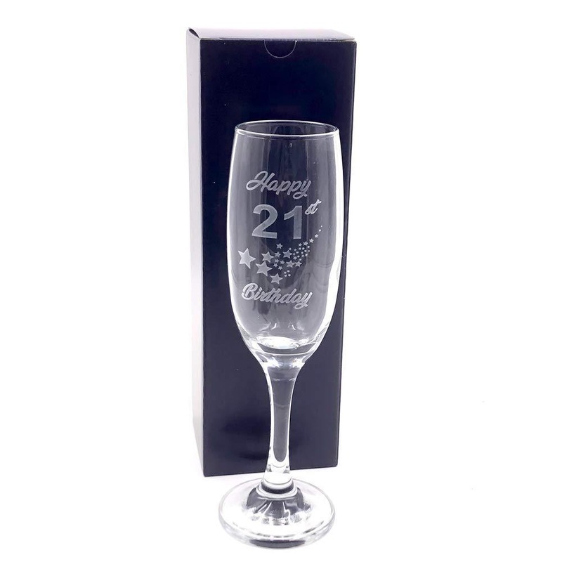 21st Birthday Stars Champagne Flute Glass Gift Boxed