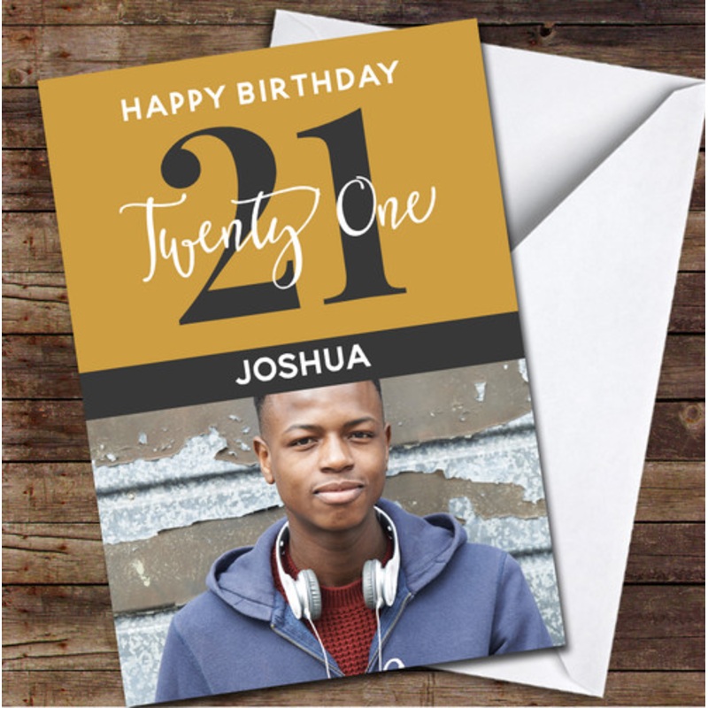 21st Twenty One Photo Yellow Grey Any Age Personalised Birthday Card – The Card Zoo