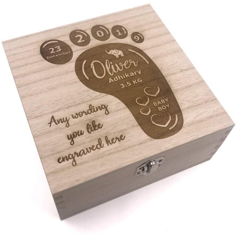 Baby Gift Engraved Personalised Keepsake Box With Footprint