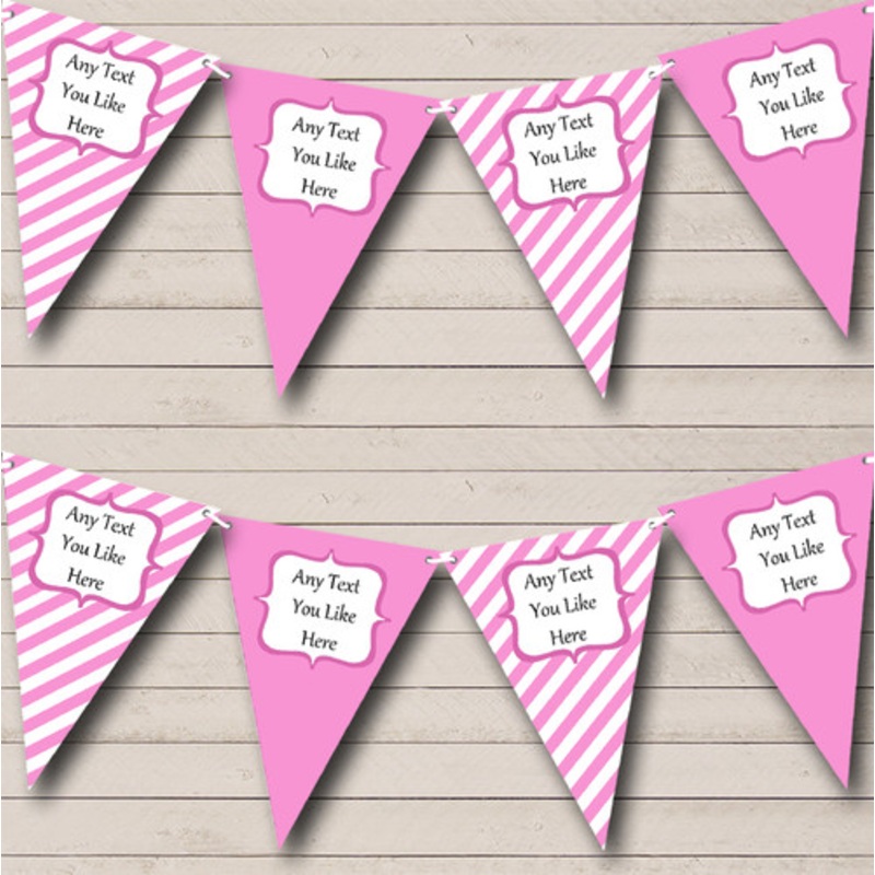 Baby Pink and White Stripes Personalised Children’s Birthday Party Bunting – The Card Zoo