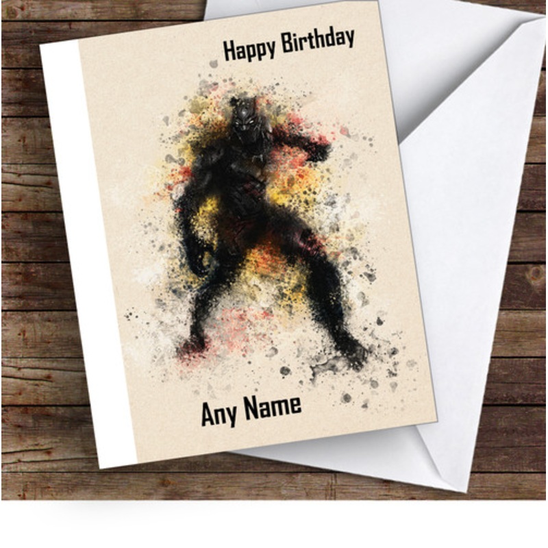 Black Panther Watercolour Splatter Children’s Kids Personalised Birthday Card – The Card Zoo