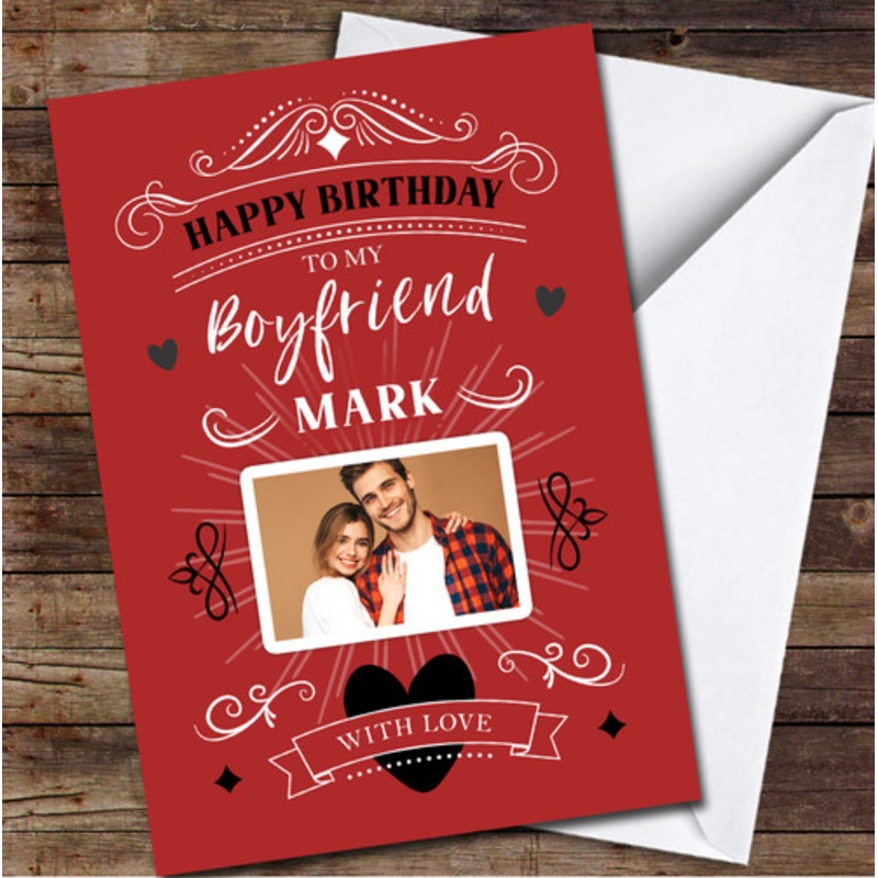 Boyfriend Birthday Text Typo Red Photo Hearts Personalised Birthday Card – The Card Zoo
