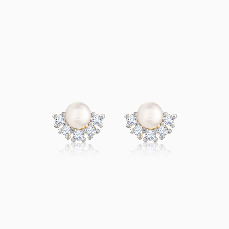 Gold Promise Of Pearl Diamond Earrings
