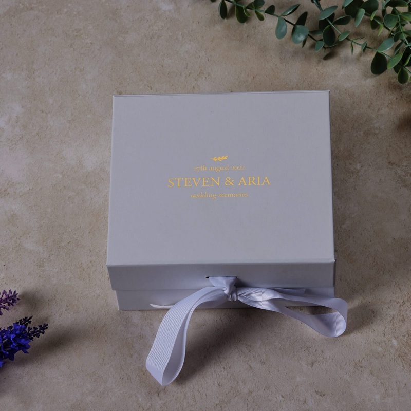 Personalised Wedding Memories White Gift Box With Gold Leaf