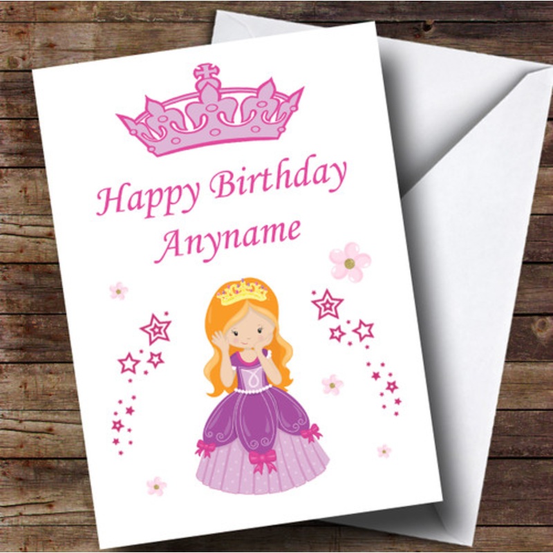 Red Hair Princess Flowers Stars Children’s Birthday Personalised Card – The Card Zoo