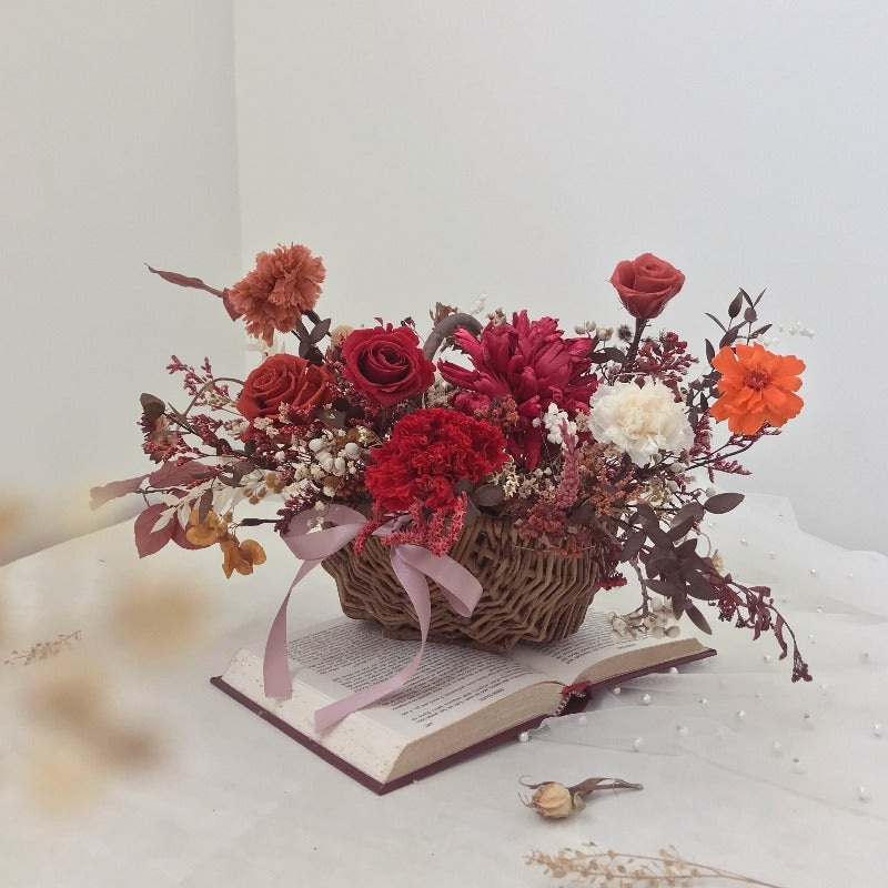 The Little House | Preserved Flowers in Garden Style Basket (Johor Delivery Only)