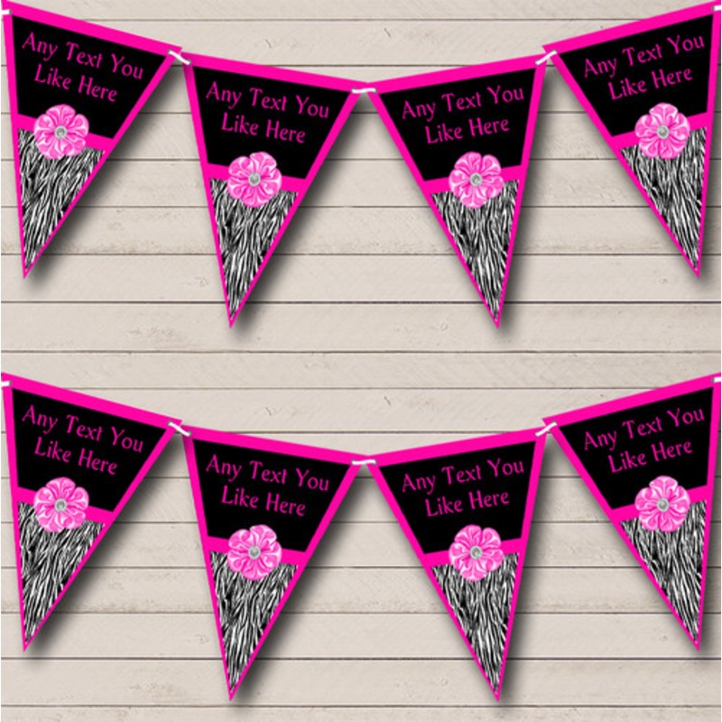 Zebra Print Hot Pink Bow Personalised Birthday Party Bunting – The Card Zoo