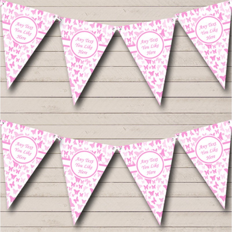 Beautiful Pink Butterfly Personalised Shabby Chic Garden Tea Party Bunting – The Card Zoo
