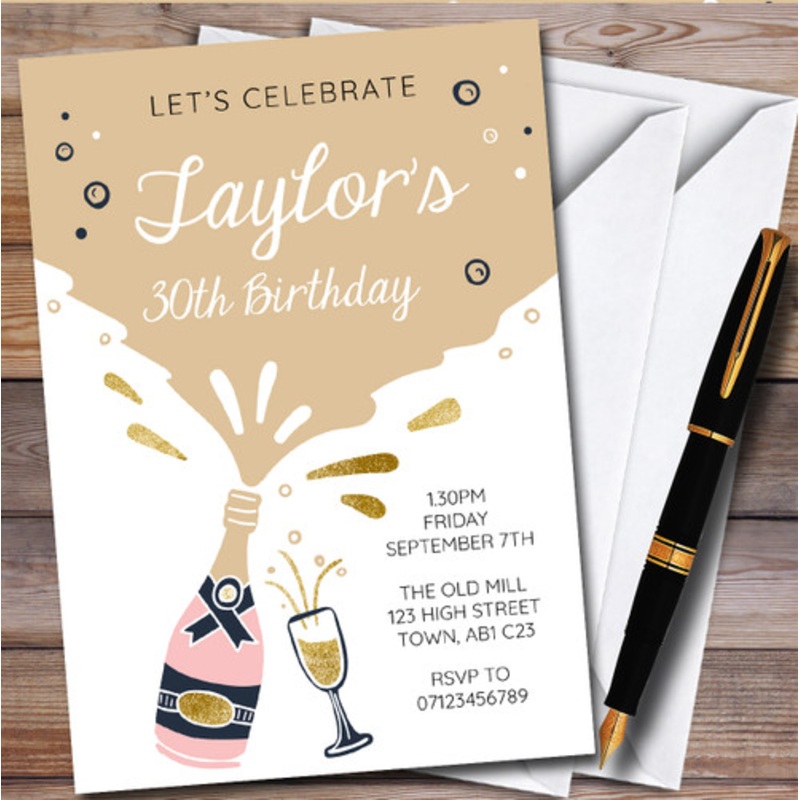 Champagne Celebration Fizz Personalised Birthday Party Invitations – The Card Zoo