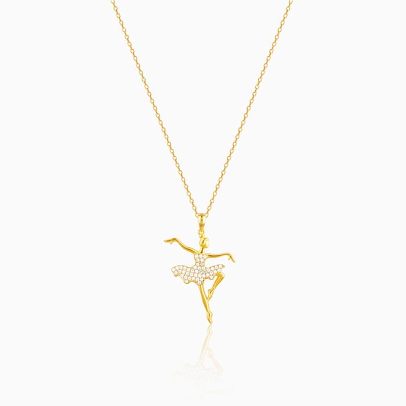 Golden Ballerina Pendant with Link Chain